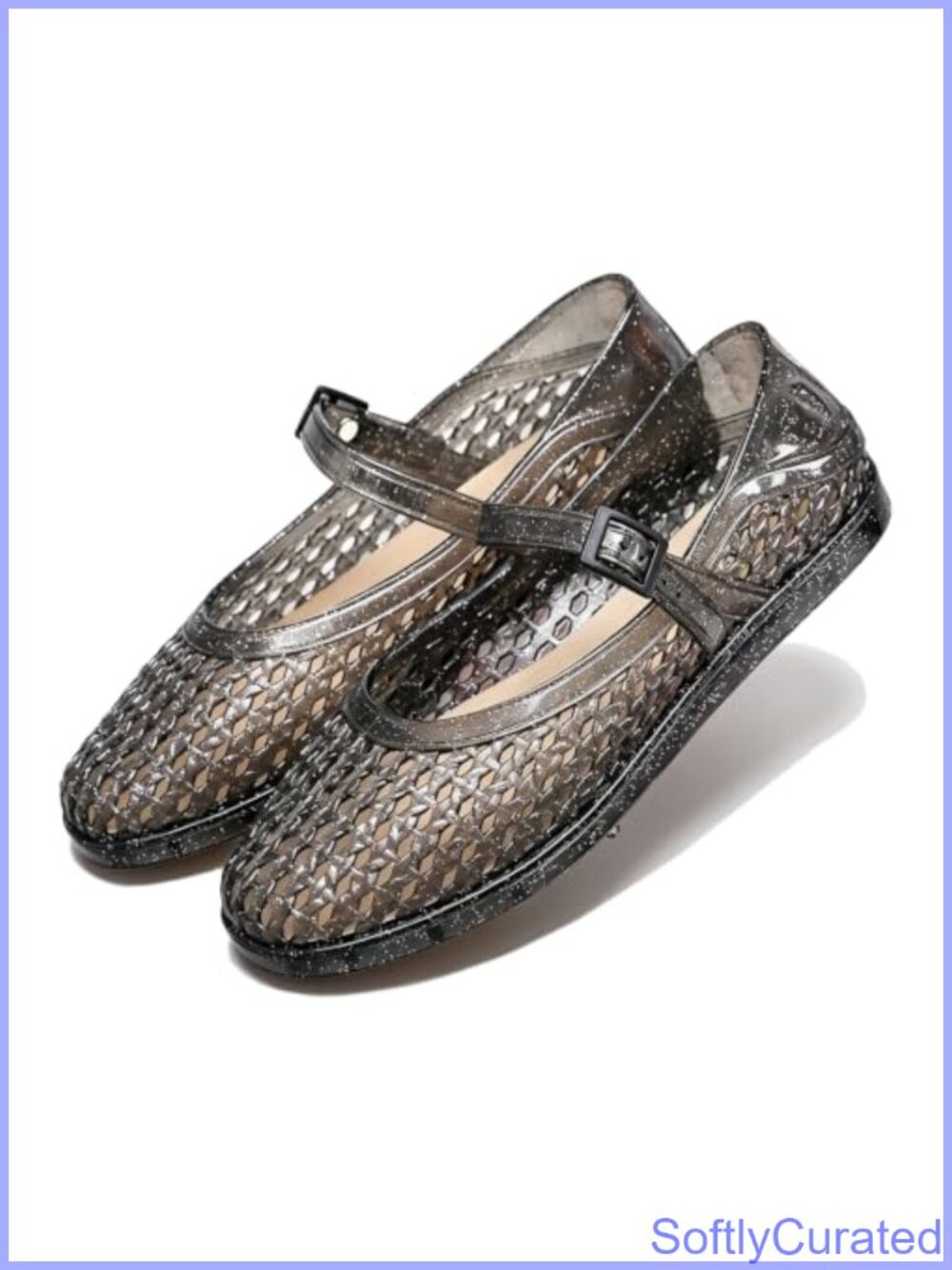 Glitter PVC Jelly Mary Jane Flats with Buckle Strap